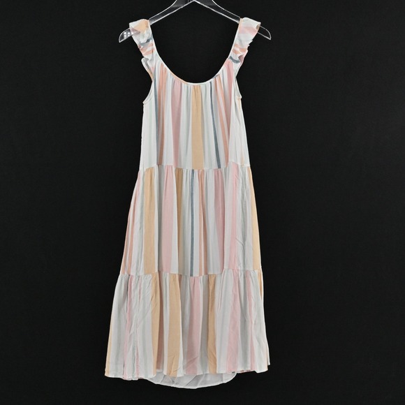 Rails Capri Melon Stripe Tiered Midi Dress Size XS Linen Pastel Cottagecore Boho - Picture 3 of 14